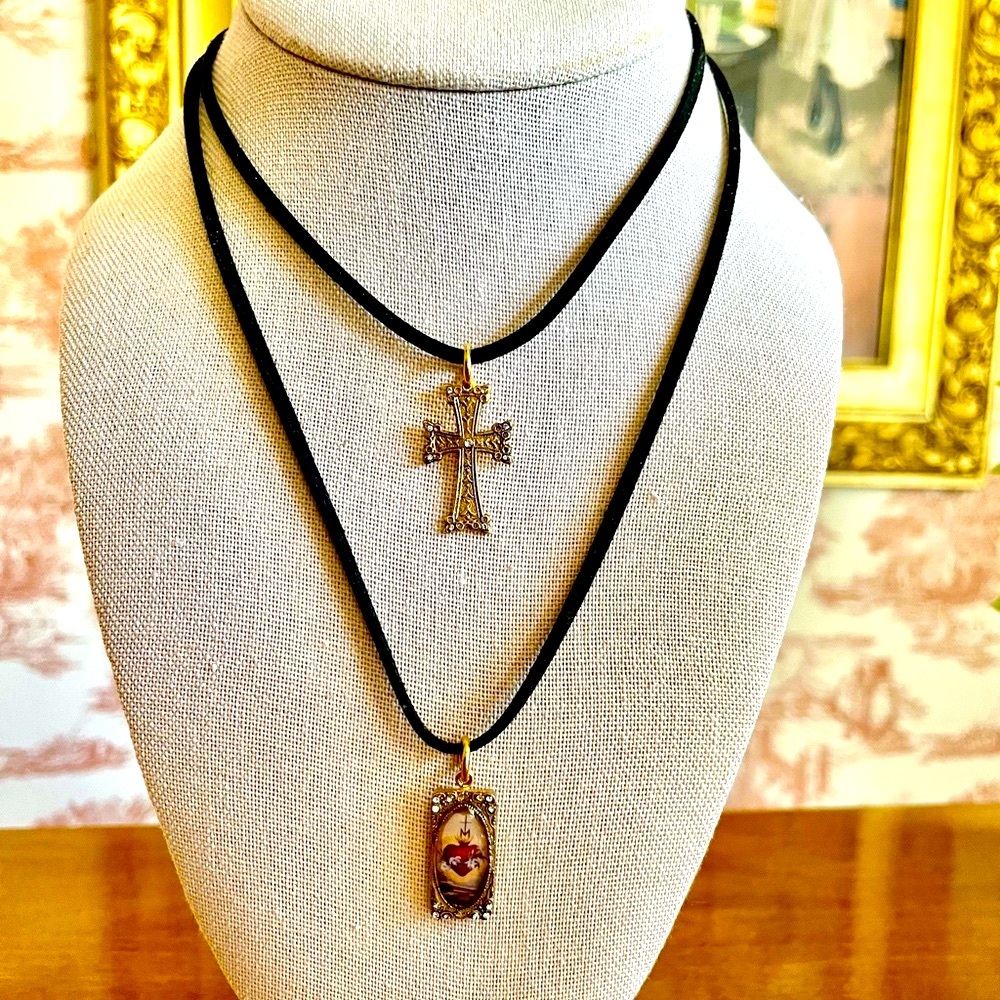 VSA Retablo Sacred Heart and Cross Pendant Necklaces